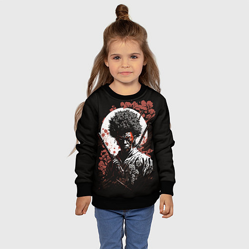 Детский свитшот Черный самурай на фоне луны / 3D-Черный – фото 4
