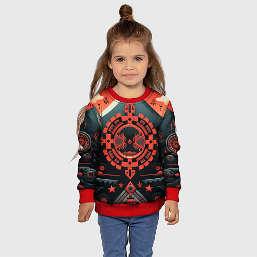 Детский свитшот Рисунок в стиле американских индейцев / 3D-Красный – фото 4