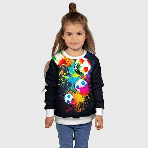 Детский свитшот Разноцветные футбольные мячи / 3D-Белый – фото 4