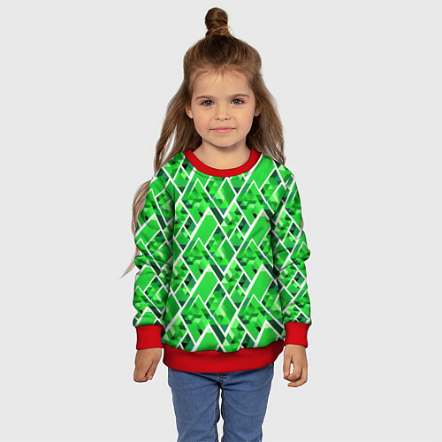 Детский свитшот Зелёные треугольники и белые полосы / 3D-Красный – фото 4