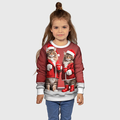 Детский свитшот С новым котом - два кота в костюмах Санты / 3D-Белый – фото 4