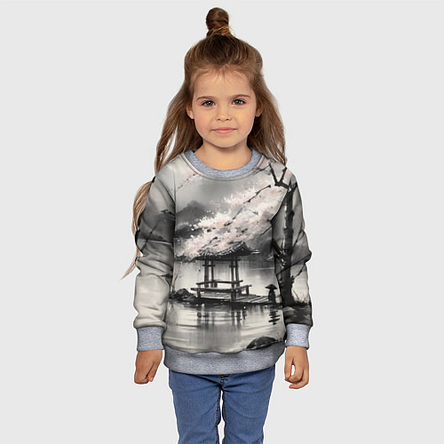 Детский свитшот Пейзаж японское озеро / 3D-Меланж – фото 4