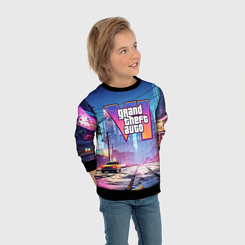 Детский свитшот GTA 6 неоновый город / 3D-Черный – фото 3