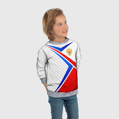 Детский свитшот Герб РФ - классические цвета флага / 3D-Меланж – фото 3
