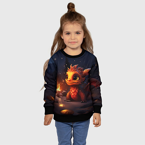 Детский свитшот Сияющий ледяной дракон / 3D-Черный – фото 4