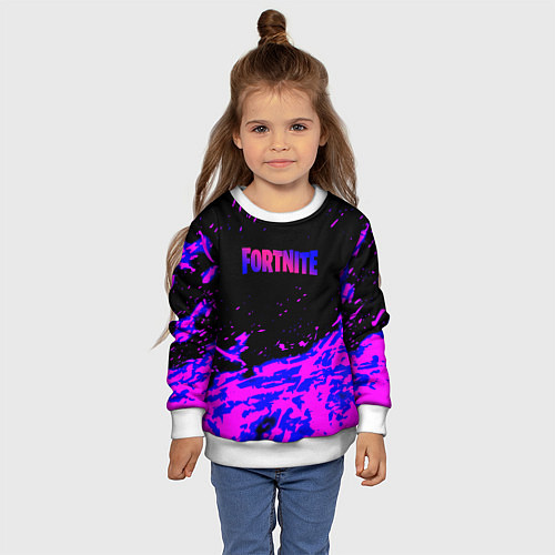 Детский свитшот Fortnite neon logo steel / 3D-Белый – фото 4