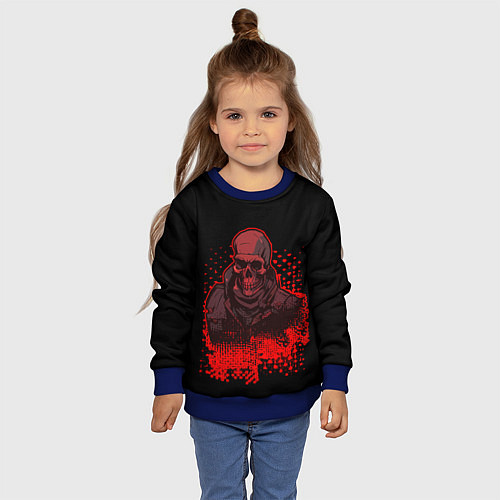 Детский свитшот Красный скелет на чёрном фоне / 3D-Синий – фото 4