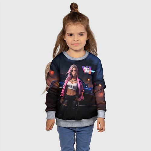 Детский свитшот GTA 6 девушка у машины / 3D-Меланж – фото 4