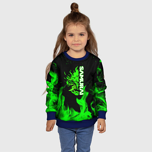 Детский свитшот Samurai green fire toxic / 3D-Синий – фото 4