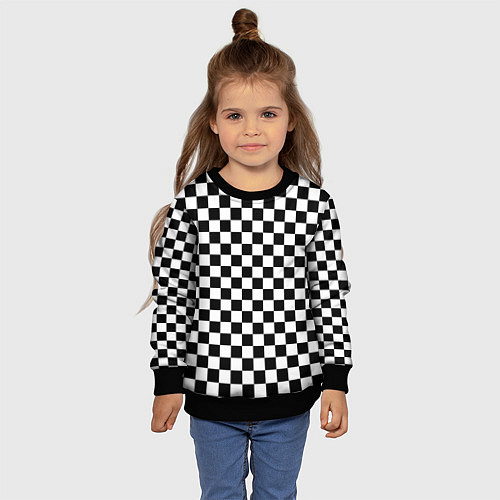 Детский свитшот Шахматное поле чёрно-белый / 3D-Черный – фото 4