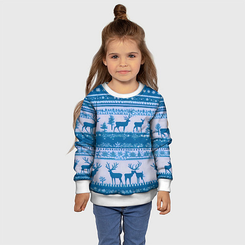 Детский свитшот Синие олени / 3D-Белый – фото 4