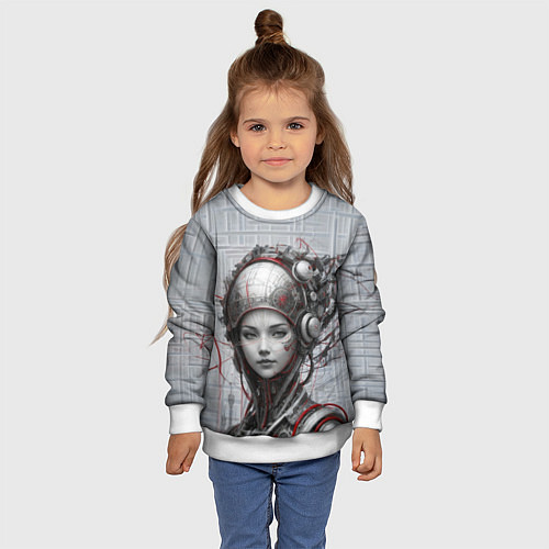 Детский свитшот Подключенная к сети девушка-андроид / 3D-Белый – фото 4