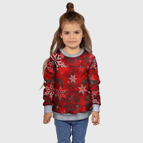 Детский свитшот Рождественские узоры снежинки / 3D-Меланж – фото 4