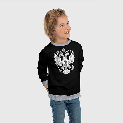 Детский свитшот Герб РФ серый патриотический / 3D-Меланж – фото 3