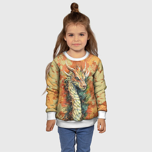 Детский свитшот Зеленый древесный дракон с листьями / 3D-Белый – фото 4