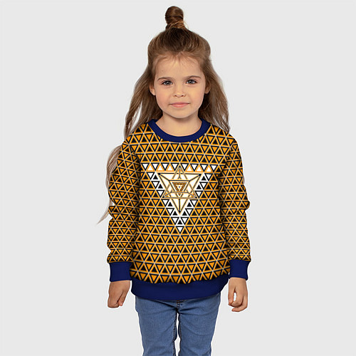 Детский свитшот Жёлтые и чёрные треугольники / 3D-Синий – фото 4