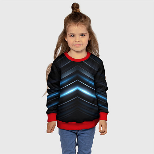 Детский свитшот Синий неоновый яркий свет на черном абстрактном фо / 3D-Красный – фото 4