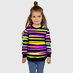 Свитшот детский Цветные неоновые полосы, цвет: 3D-черный — фото 2