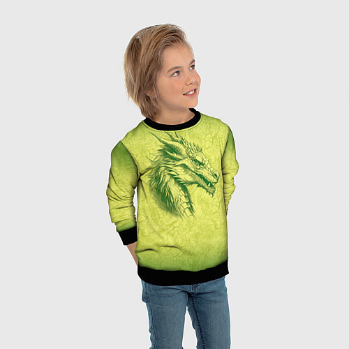Детский свитшот Зеленый нарисованный дракон с открытой пастью / 3D-Черный – фото 3