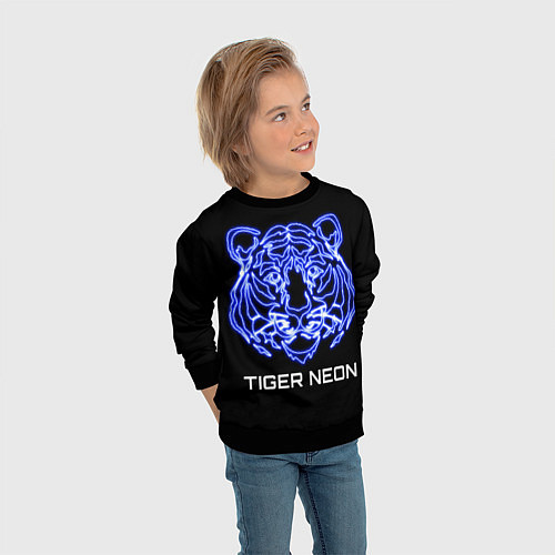 Детский свитшот Tiger neon art / 3D-Черный – фото 3
