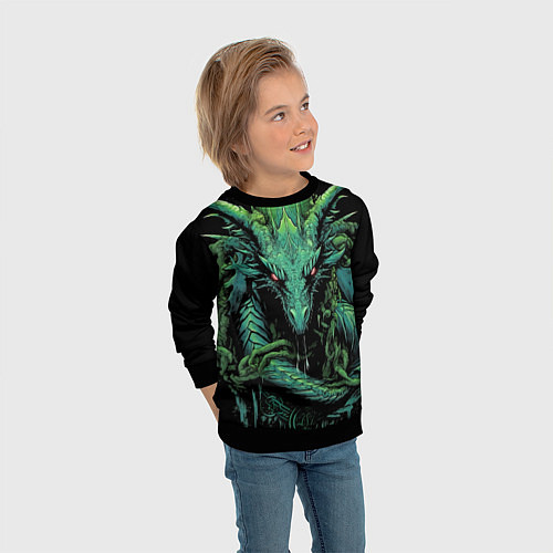 Детский свитшот Зеленый яркий неоновый дракон 2024 год / 3D-Черный – фото 3