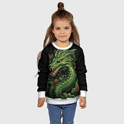 Свитшот детский Зеленый яркий неоновый дракон символ 2024 года, цвет: 3D-белый — фото 2