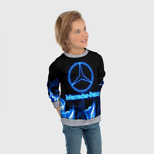 Детский свитшот Mercedes-benz blue neon / 3D-Меланж – фото 3