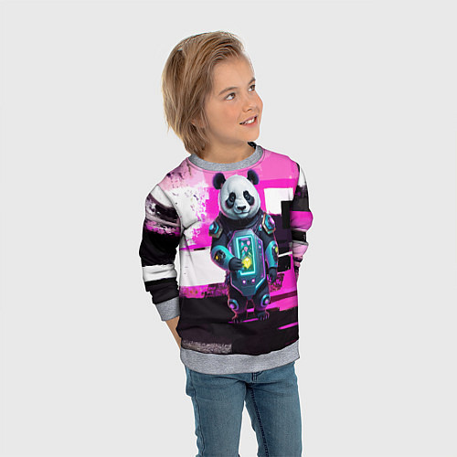 Детский свитшот Funny panda - cyberpunk / 3D-Меланж – фото 3