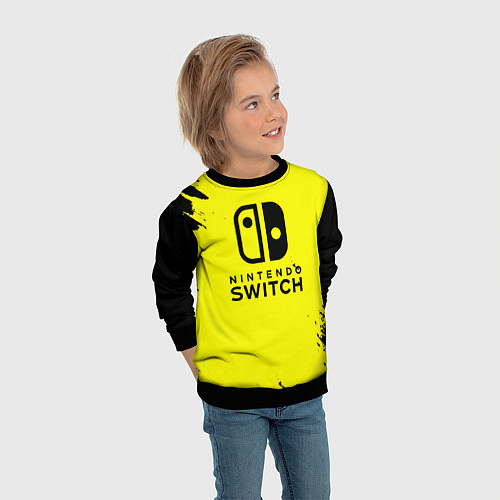 Детский свитшот Nintendo switch краски на жёлтом / 3D-Черный – фото 3