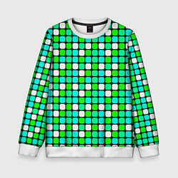 Свитшот детский Зелёные и белые квадраты, цвет: 3D-белый