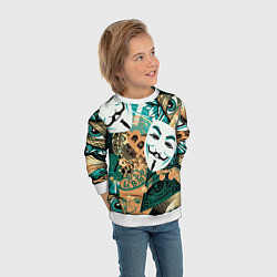 Свитшот детский Криптавалюта с маской Виндетта, цвет: 3D-белый — фото 2