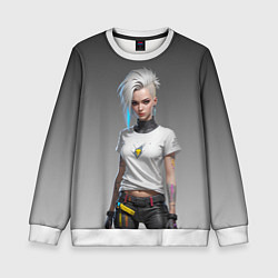 Свитшот детский Блондинка в белой футболке Cyberpunk 2077, цвет: 3D-белый