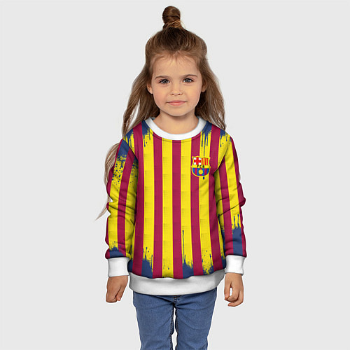 Детский свитшот Полосатые цвета футбольного клуба Барселона / 3D-Белый – фото 4