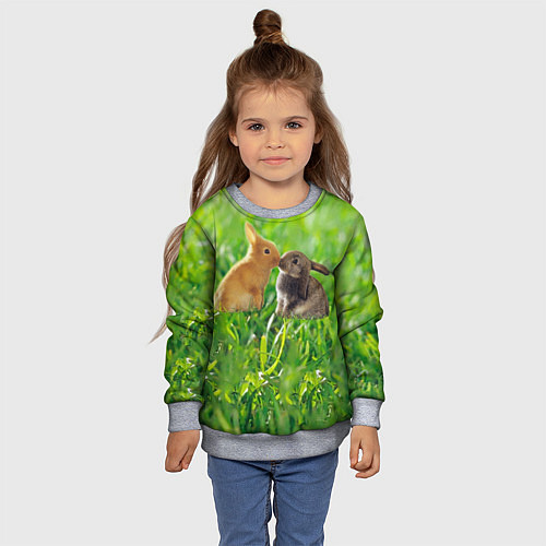 Детский свитшот Кролики в траве / 3D-Меланж – фото 4
