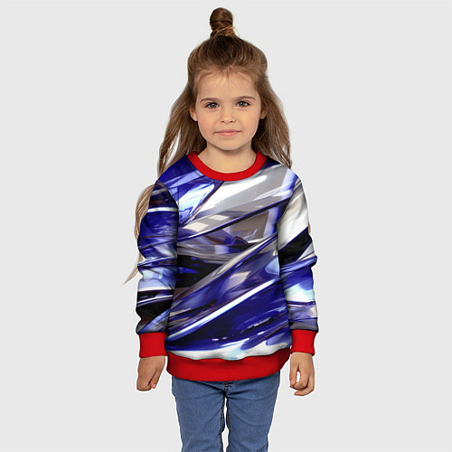 Детский свитшот Синие и белые полосы абстракции / 3D-Красный – фото 4