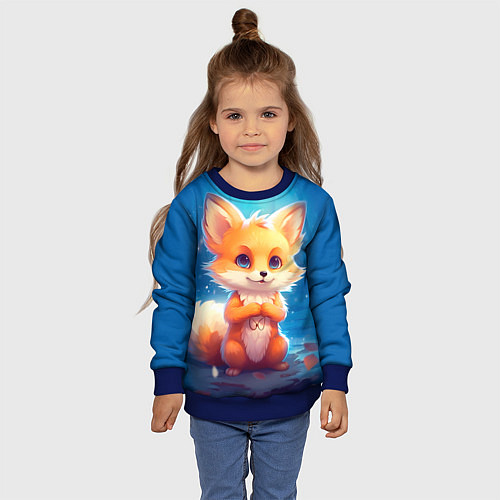 Детский свитшот Рыжая милая лисичка / 3D-Синий – фото 4