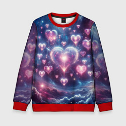Свитшот детский Космические сердца - звезды, цвет: 3D-красный