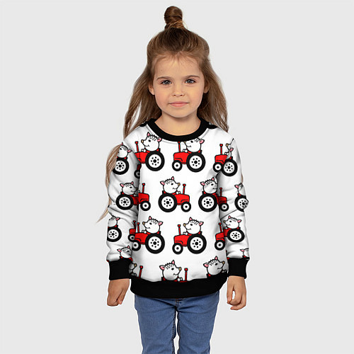 Детский свитшот Поросенок Пётр на красном тракторе / 3D-Черный – фото 4