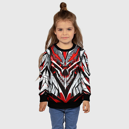 Детский свитшот Агрессивный череп белый и красный / 3D-Черный – фото 4