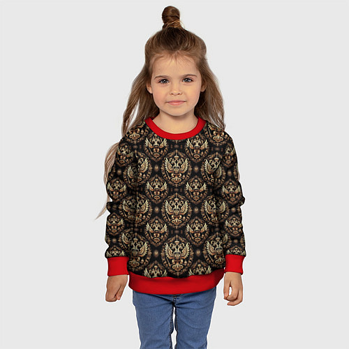 Детский свитшот Золотой герб России паттерн / 3D-Красный – фото 4