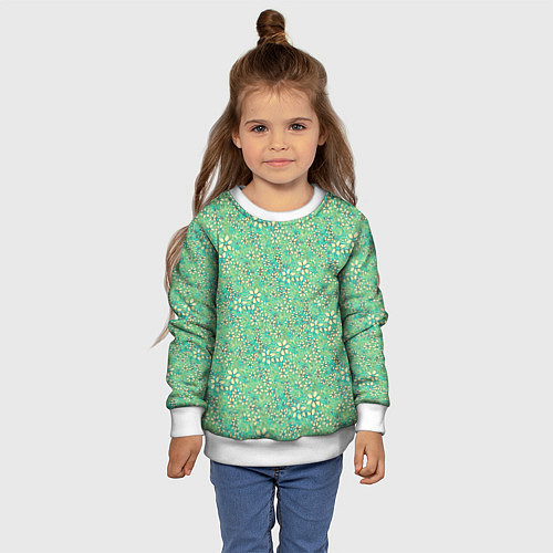 Детский свитшот Цветочный светло-зелёный / 3D-Белый – фото 4