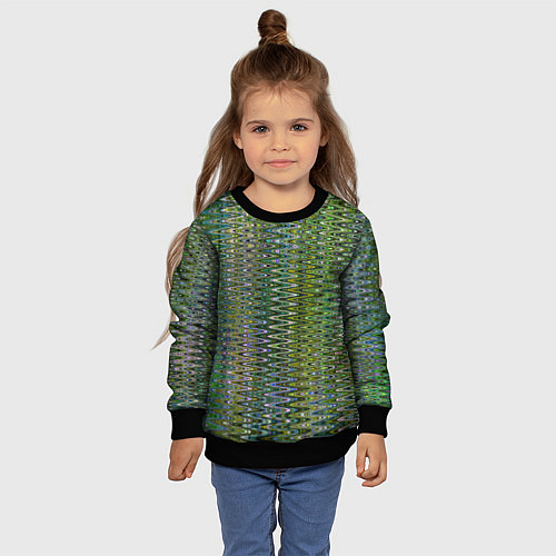 Детский свитшот Волнистый зигзаг зеленый с переливами цветными / 3D-Черный – фото 4