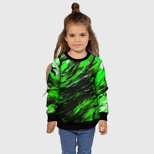 Детский свитшот Чёрная и зелёная буря / 3D-Черный – фото 4
