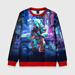 Детский свитшот Белый медведь в мегаполисе - киберпанк