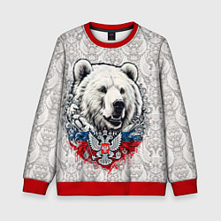 Свитшот детский Белый медведь и белый герб России, цвет: 3D-красный