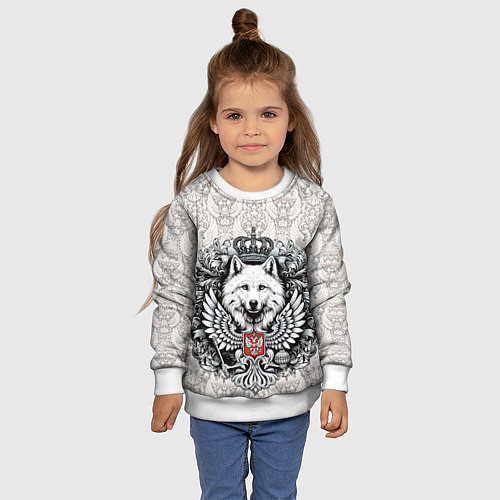 Детский свитшот Волк белый герб России / 3D-Белый – фото 4