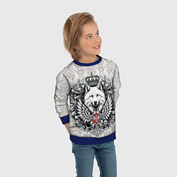 Свитшот детский Волк белый герб России, цвет: 3D-синий — фото 2