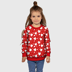 Свитшот детский Белые сердечки на красном фоне, цвет: 3D-красный — фото 2