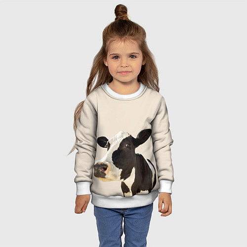 Детский свитшот Корова на бежевом фоне / 3D-Белый – фото 4