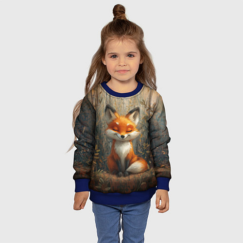 Детский свитшот Милый и довольный лисёнок / 3D-Синий – фото 4